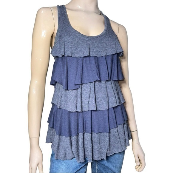 Splendid Women’s L Heathered Blue Tiered Ruffle Exposed Zipper Back Tank Top - Picture 1 of 9